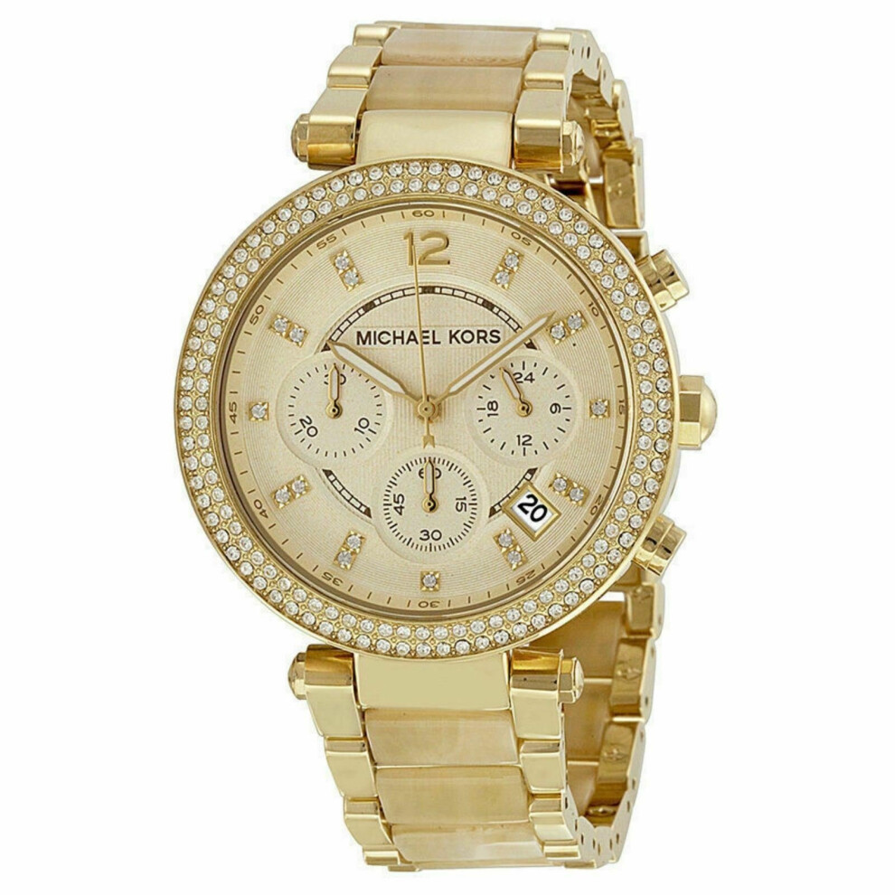 Michael Kors Parker Chronograph Scratch Resist Champagne Dial Ladies WatchMK5632