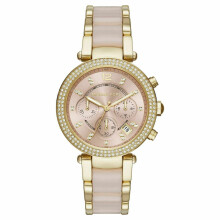Michael Kors Parker MK6326 - Montre femme en acier inoxydable doré et bracelet acétate bicolore, cadran rose, étanchéité 100 m