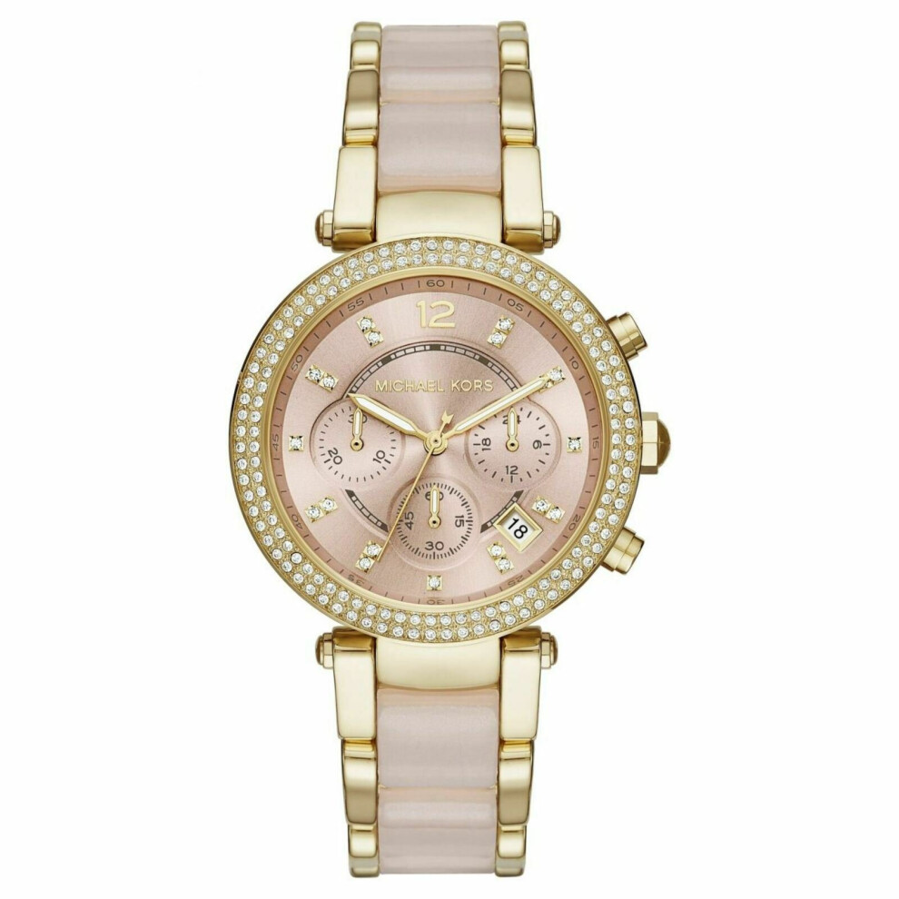 Michael Kors Parker Mk6326 Pink Dial Gold-Tone & Pink Acetate Bracelet Ladies Watch, 39Mm