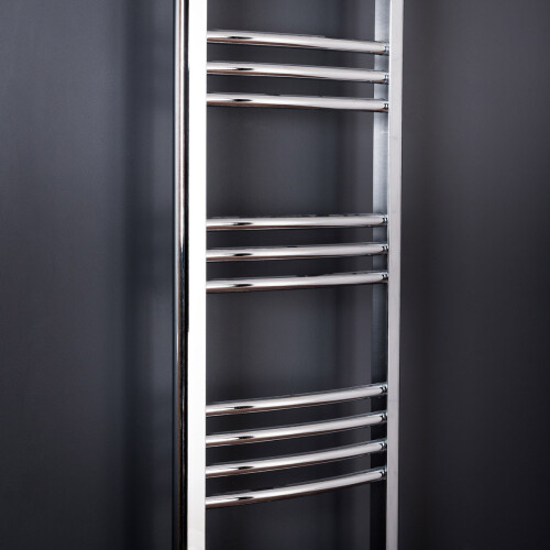 PlumbGalaxy Essentials 1200 x 400mm Curved Chrome Heated Towel Rail 2