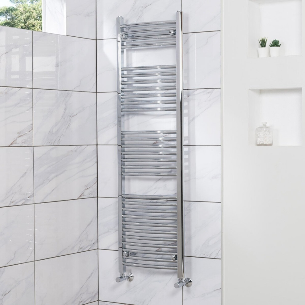 Fjord 1500 x 450mm Curved Chrome Heated Towel Rail