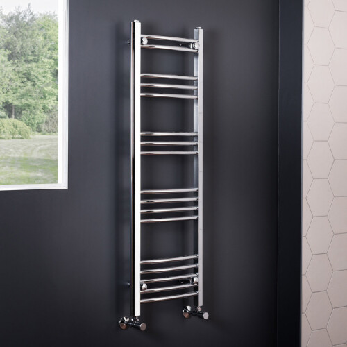 PlumbGalaxy Essentials 1200 x 400mm Curved Chrome Heated Towel Rail