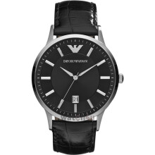 Emporio Armani Renato AR2411 Men's Round Analog Dial Quartz Watch with Black Leather Strap