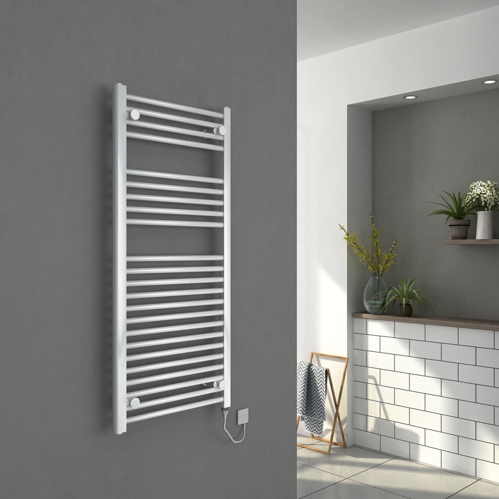 Bergen 1100 x 500mm Straight White Electric Heated Towel Rail