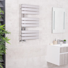Kristiansund 824 x 500mm Flat Chrome Designer Heated Towel Rail