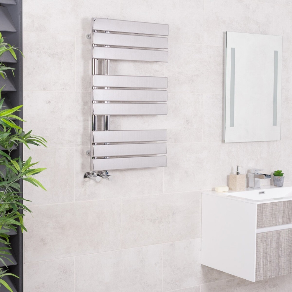 Kristiansund 824 x 500mm Flat Chrome Designer Heated Towel Rail