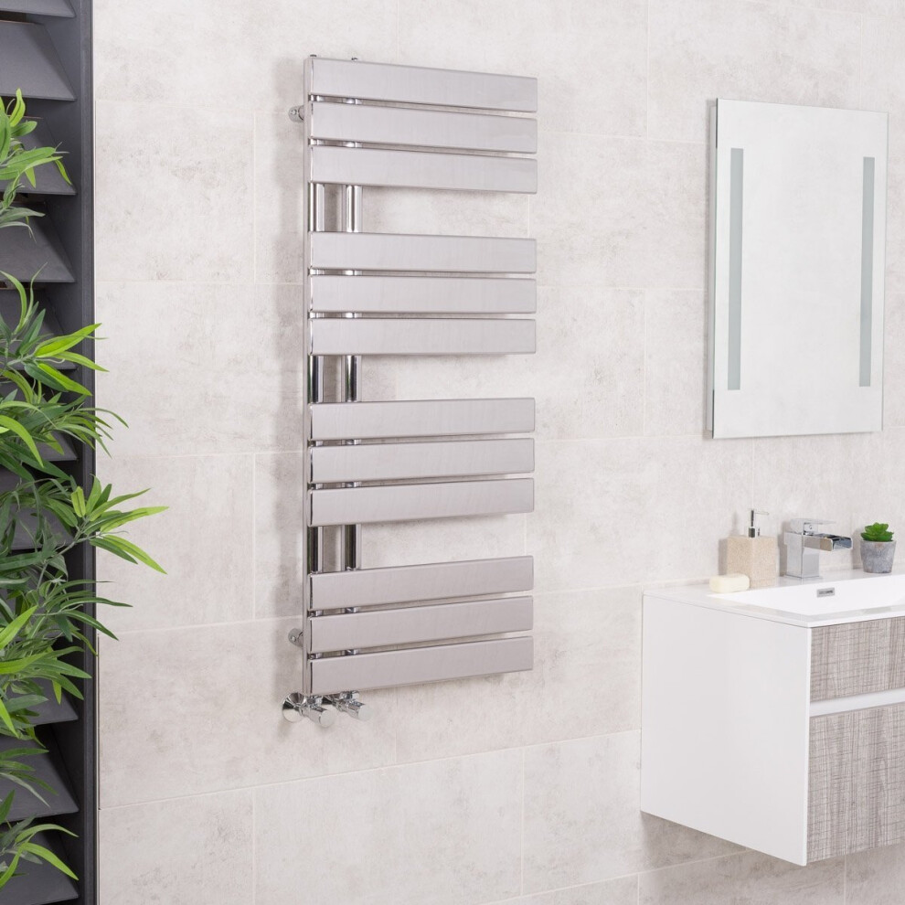 Kristiansund 1124 x 500mm Flat Chrome Designer Heated Towel Rail