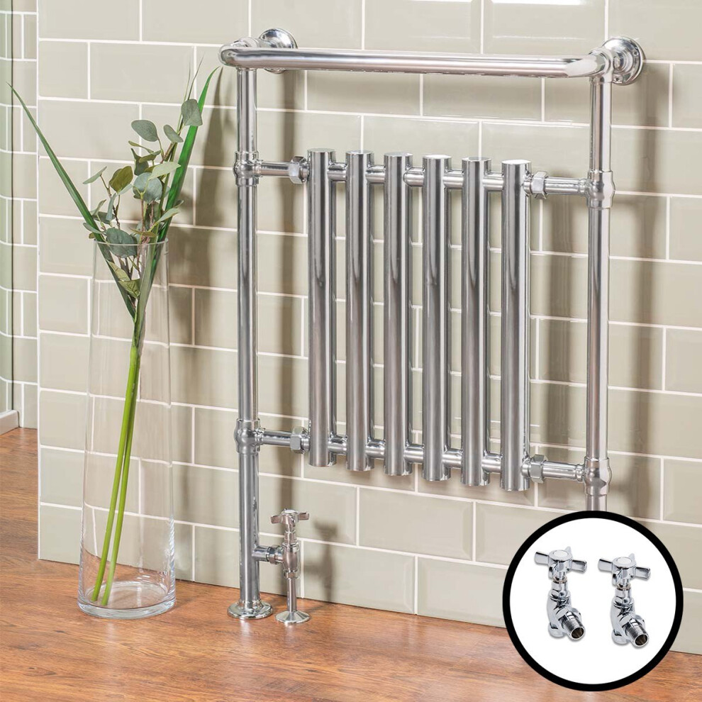 Geneva Traditional 952 x 659mm Chrome Heated Towel Rail Radiator with Valves