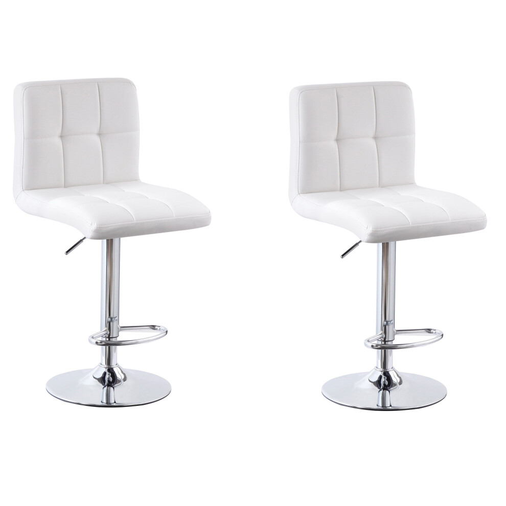 (PU Leather White) 2x Charles Jacobs Cube Style Adjustable Breakfast Bar Stool with Footrest Pair
