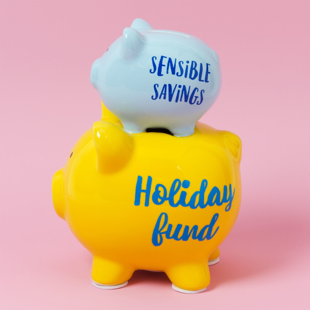 Widdop And Co. 'Pennies & Dreams' Double Piggy Bank - Sensible Savings Blue