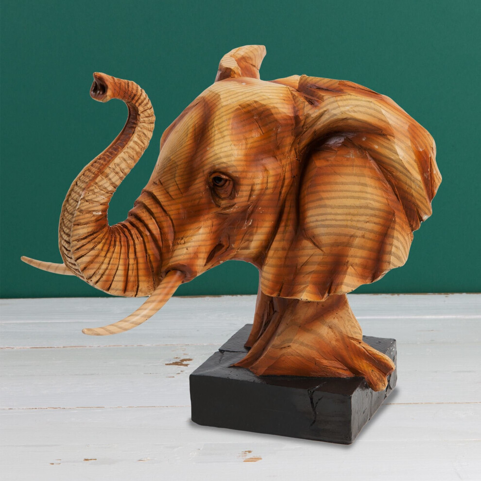 Widdop And Co. Naturecraft Wood Effect Resin Figurine - Elephant Head - Widdop