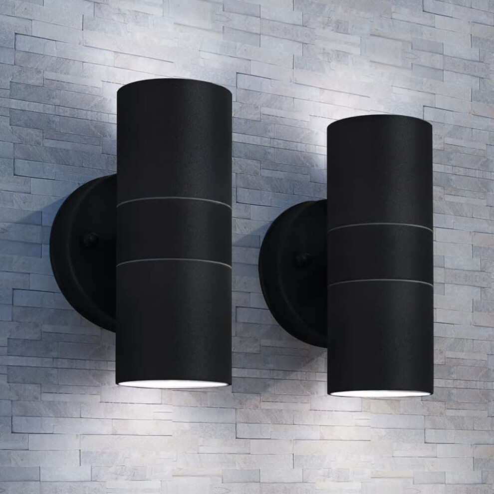 vidaXL 2x Outdoor Wall Lights Stainless Steel Up/Downwards Black Garden Lamp