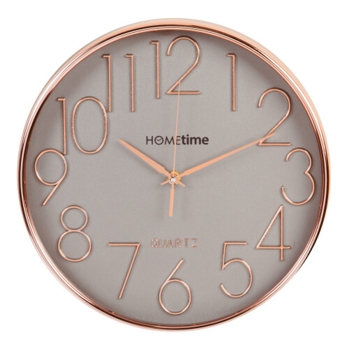 Hometime Round Plastic Wall Clock Rose Gold Raised Numbers 30cm