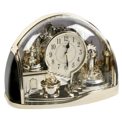 WIDDOP and Co. Rhythm Cont Mantel Clock Half Moon Arched Gilt Rotating Pend