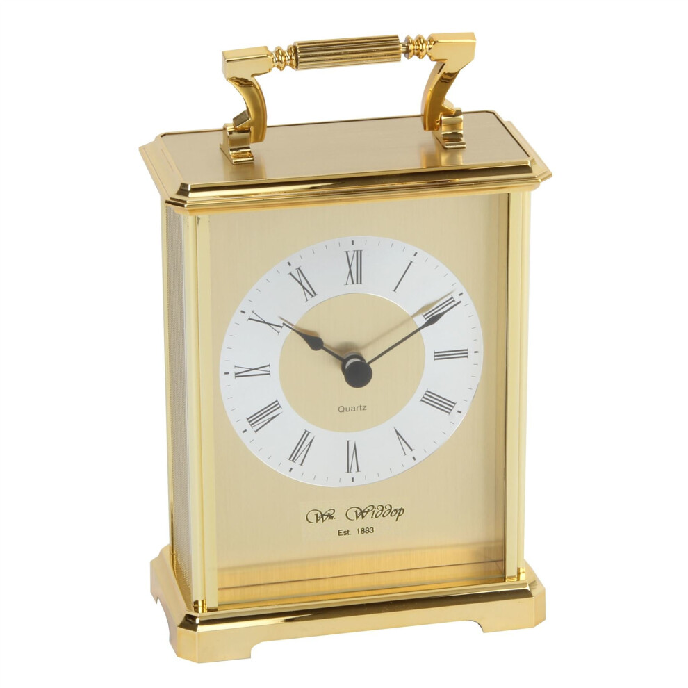 Widdop And Co. Wm. Widdop Gilt Carriage Clock - Golden Mantel Clock With Roman Dial & Spade Hands Black