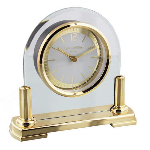 WIDDOP and Co. Wm.Widdop Glass Mantel Clock 2 Tone Dial Gold Stand