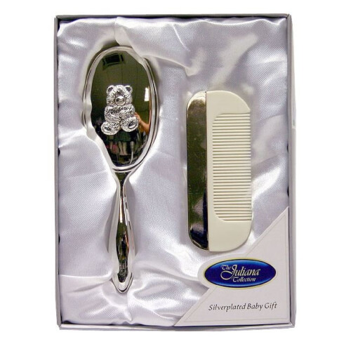 WIDDOP and Co. Silverplated Baby Brush & Comb - Teddy Design - Widdop