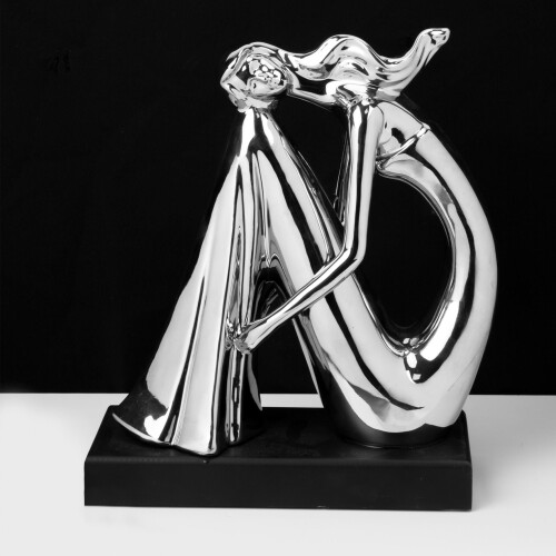 WIDDOP and Co. Silver Finish Ceramic Sitting Woman Figurine 24cm