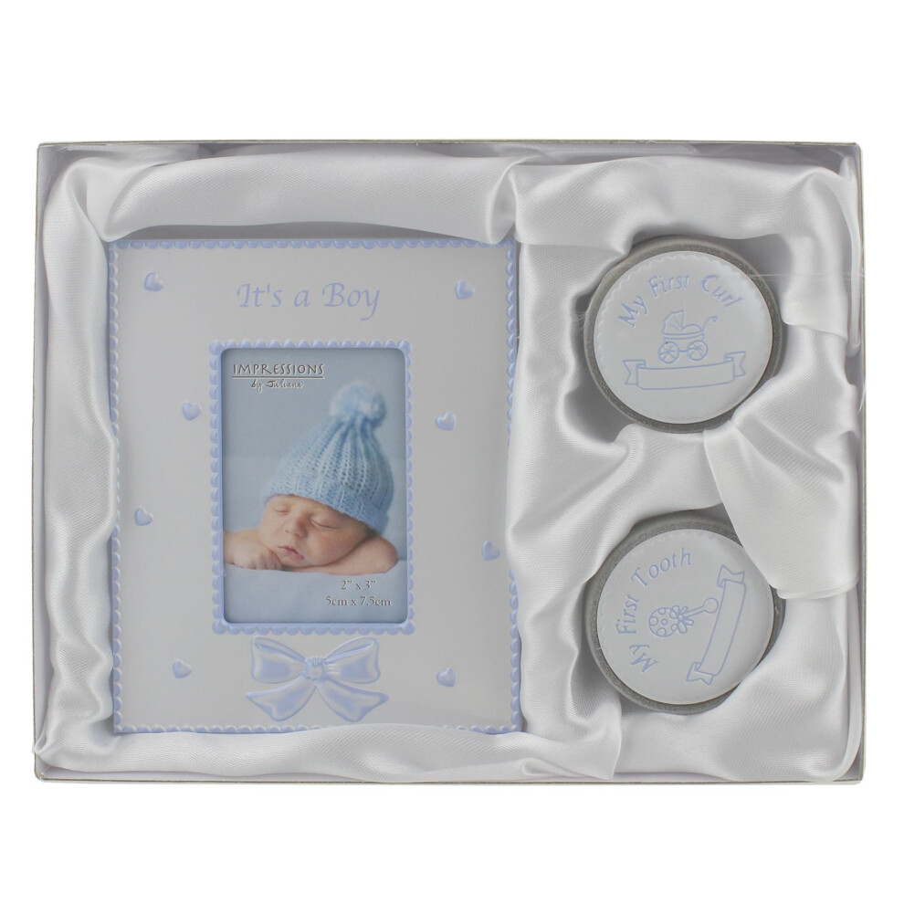 Gift Set - 2" x 3" Frame/1st Tooth/1st Curl Boxes Bluee - CG410