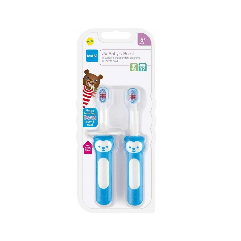 Mam Babys Brush Double Pack with Safety Shield Blue 6+Months