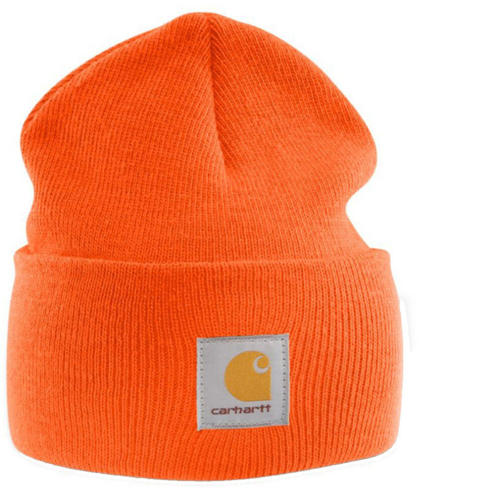 (Bright Orange, One Size) Carhartt Mens A18 Stretchable Rib Knit Acrylic Watch Beanie Hat