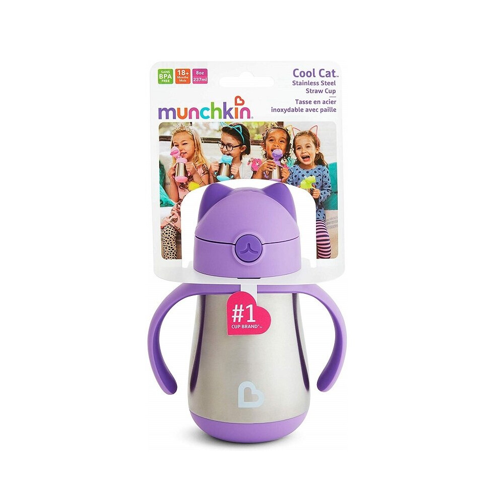 MunchkinÂ® Cool Catâ¢ Stainless Steel Straw Cup Purple 237ml (8oz)