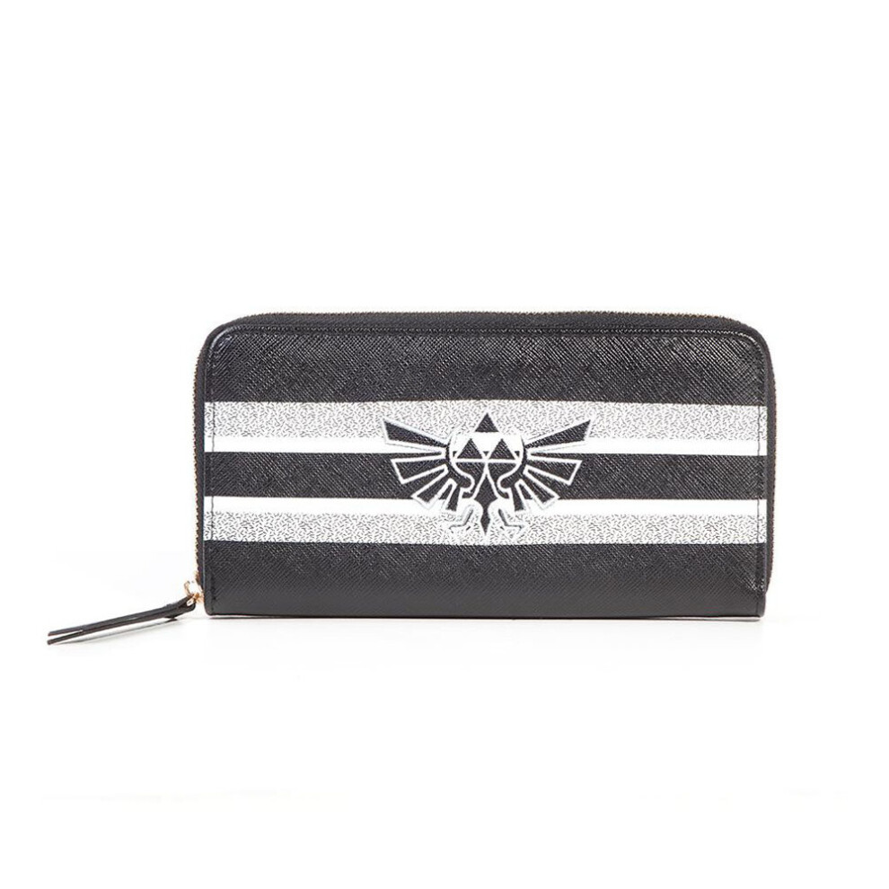 Nintendo Legend Of Zelda Hyrule Royal Crest With Stripe Pattern Zipper Purse Wallet White