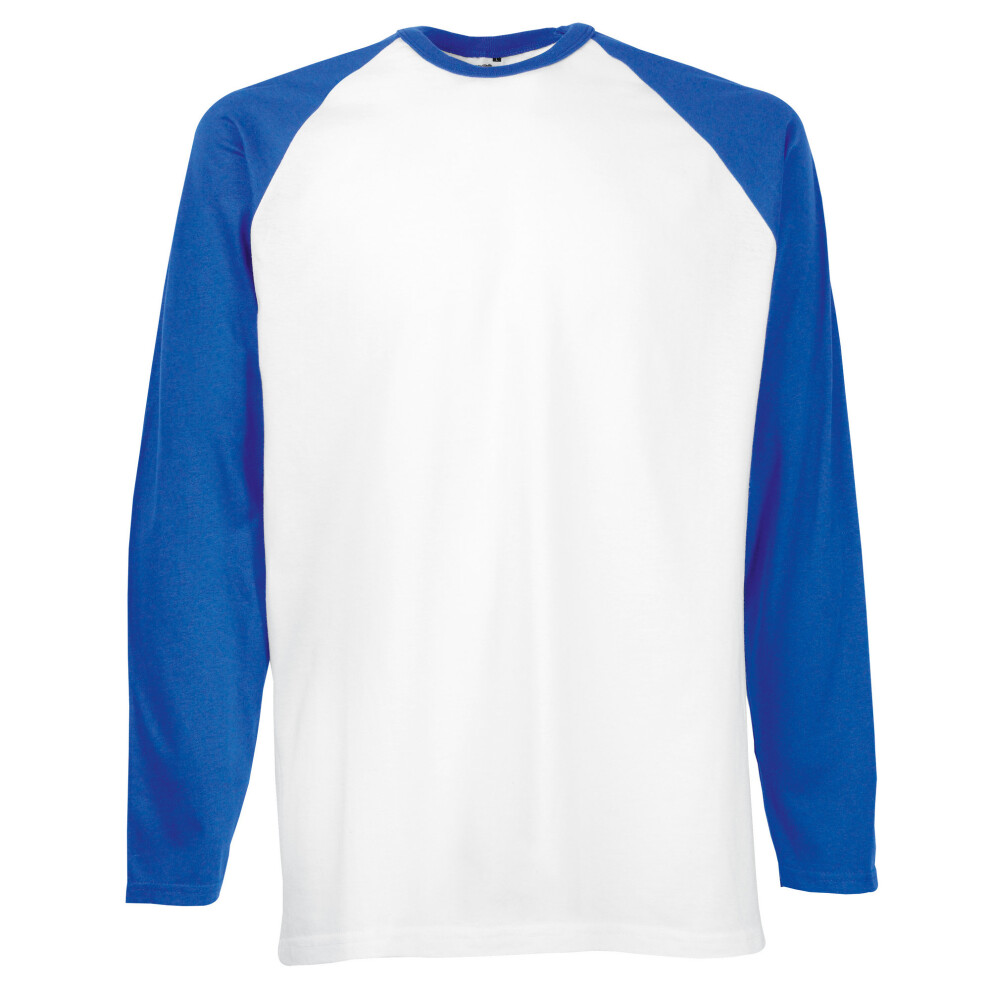 (XL, White/Royal Blue) Fruit Of The Loom Mens Long Sleeve Baseball T-Shirt