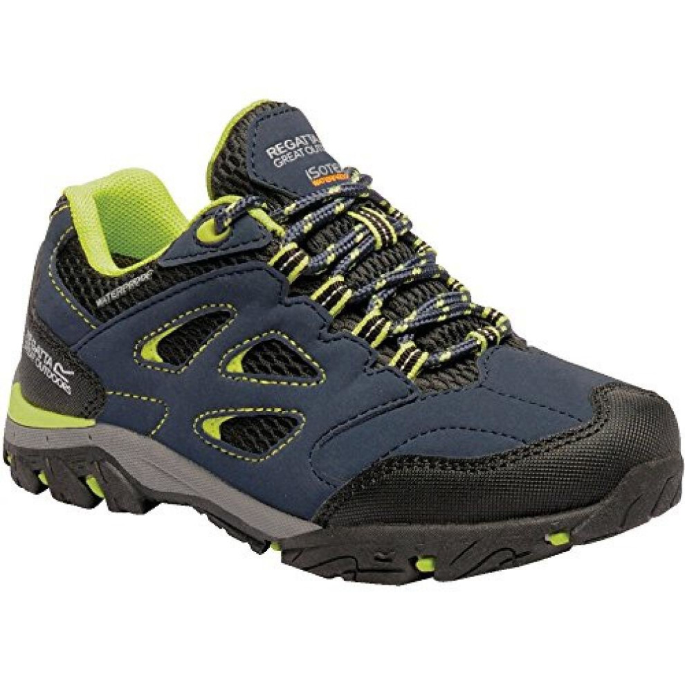 Regatta Kids Breathable Holcombe Waterproof Low Walking Shoes Navy Blazer Lime Punch, Size: UK1