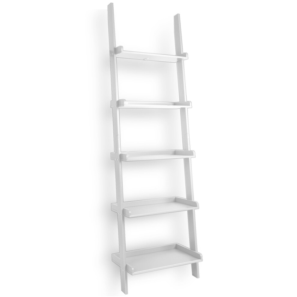 (White) Charles Jacobs Ladder Shelf 5 Tier Leaning Storage Bookcase Display Unit