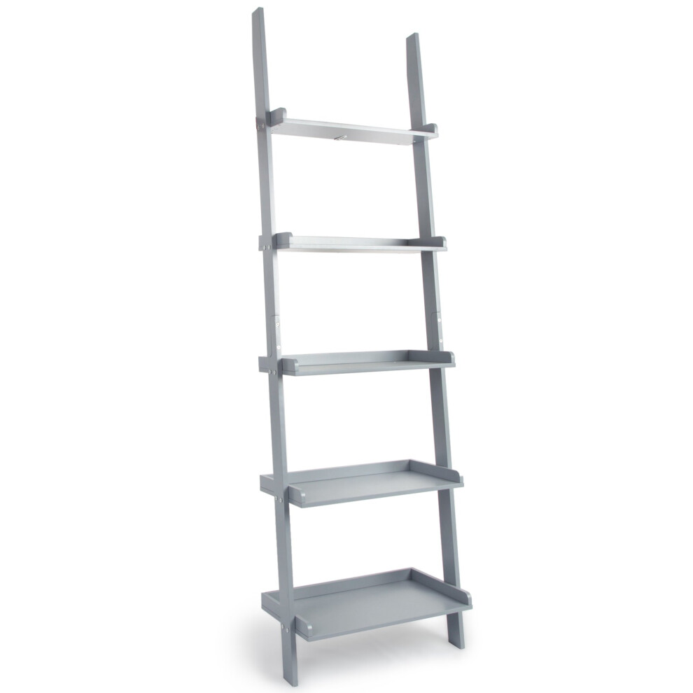 (Grey) Charles Jacobs Ladder Shelf 5 Tier Leaning Storage Bookcase Display Unit