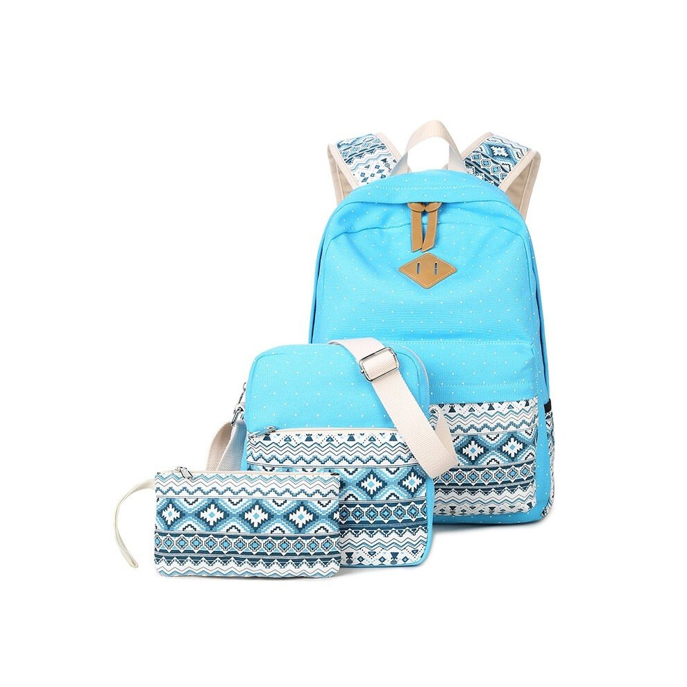 (lakeblue) New Fashion Geometric Patterns Female Ethnic Students Canvas Backpack Multi-functional Backpack Three-piece-image-OPC-P5KPSW8-NEW
