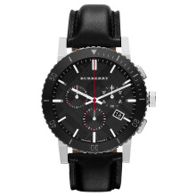Burberry Black Dial Chronograph Black Leather Men's Watch BU9382