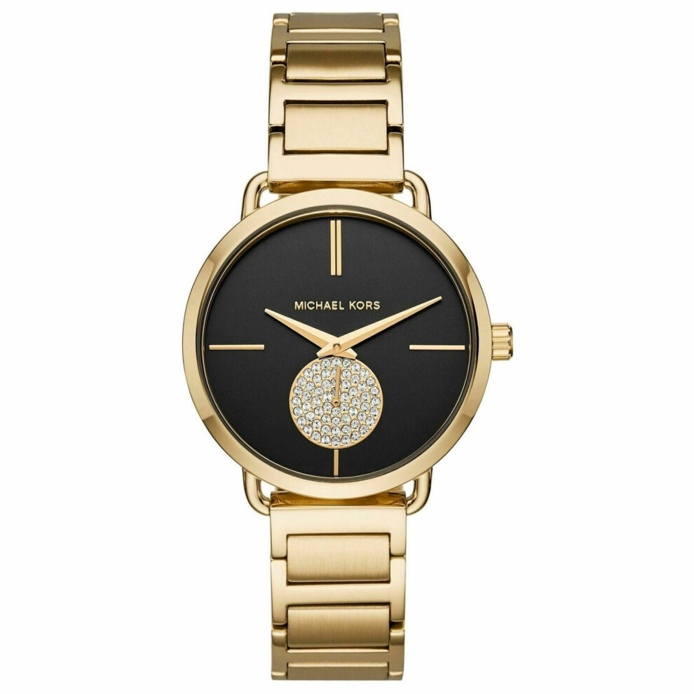 Michael Kors Portia Ladies Watch Mk3788|Black Dial|Gold Tone Stainless Strap