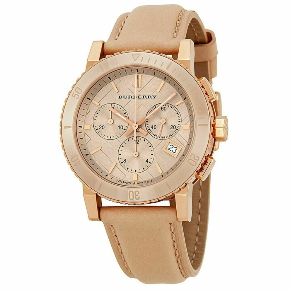 Orologio Burberry Unisex Bu9704|Cronografo Quadrante Oro Rosa|Cinturino In Pelle Color Crema Nude-image
