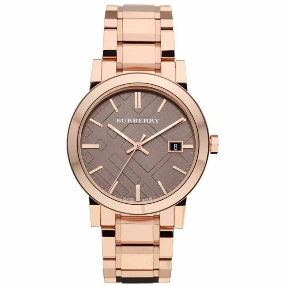 Montre Hommes Burberry BU9005|Cadran Ã  carreaux marron|Bracelet or rose