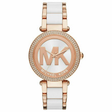 Michael Kors Parker Damen Uhr MK6365 | MK Logo Zifferblatt | Zwei-Farben Edelstahlarmband