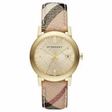 Burberry The City Unisex-Uhr BU9026 - Champagner-Zifferblatt, Haymarket-Check-Armband, goldfarbenes Edelstahlgehäuse