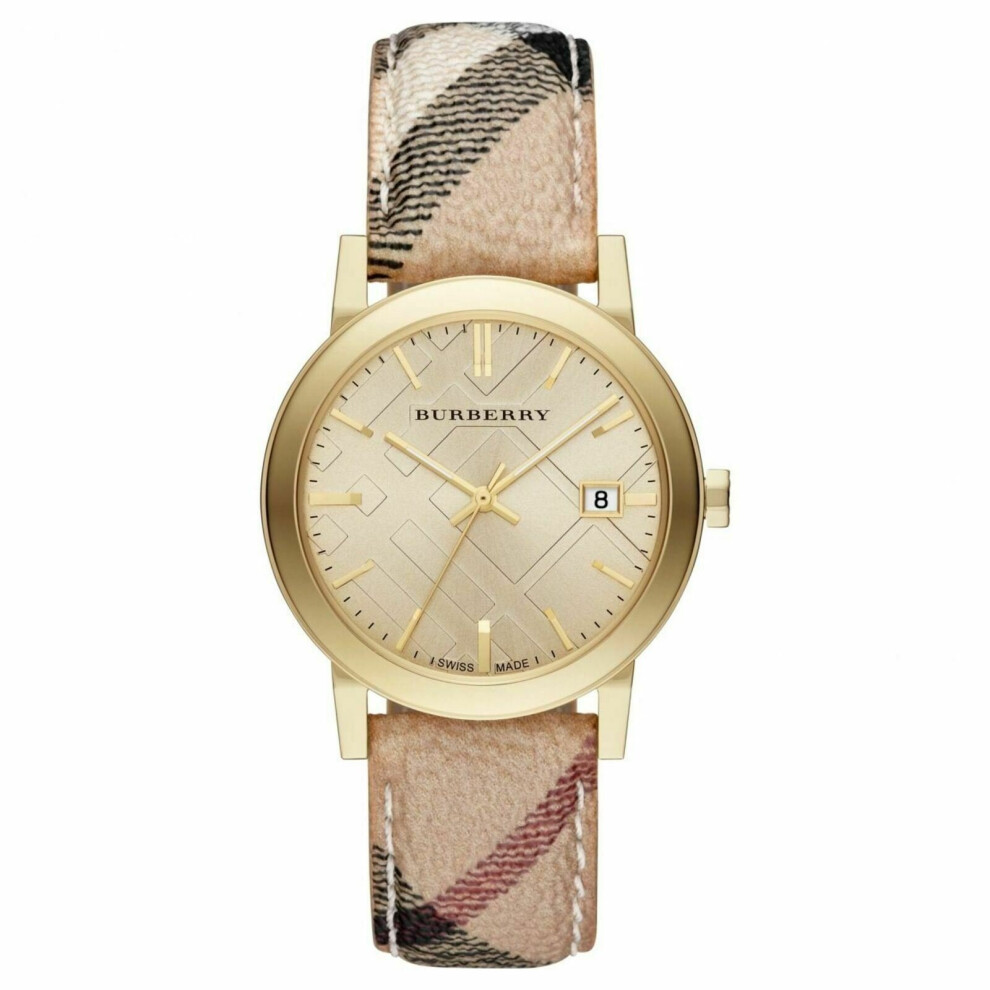 Burberry The City Unisex Watch Bu9026|Champagne Stamp Dial|Haymarket Check Strap Multicoloured