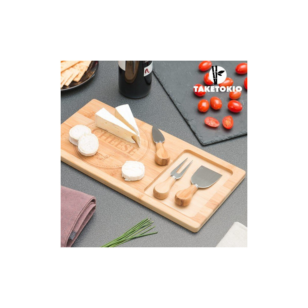 TakeTokio Bamboo Cheese Board with Knives (4 pieces)