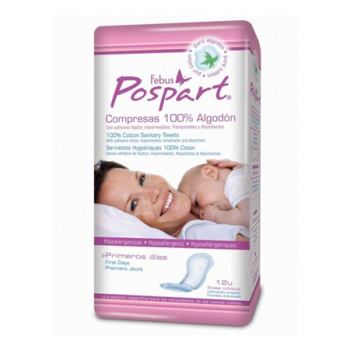 Indasec Pospart Tocological Compresses 100% Cotton 12 Units