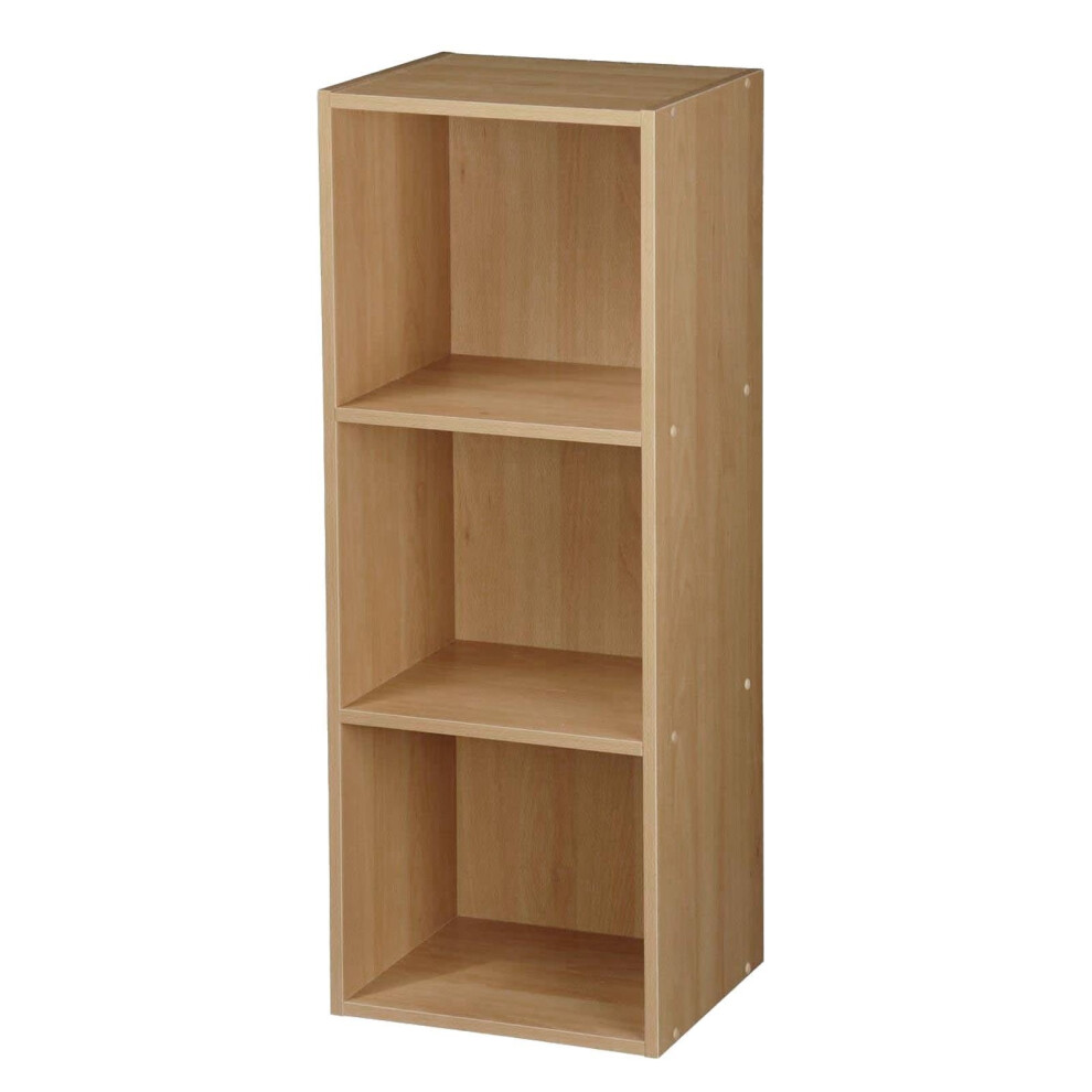 (Oak, 3 Tier) Wooden Storage Unit Cube 2 3 4 Tier Strong Bookcase Shelving Home Office Display