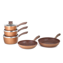 (5pc) JML Copper Stone Saucepan Set Non-Stick & Hard Wearing with Wood Effect Handle