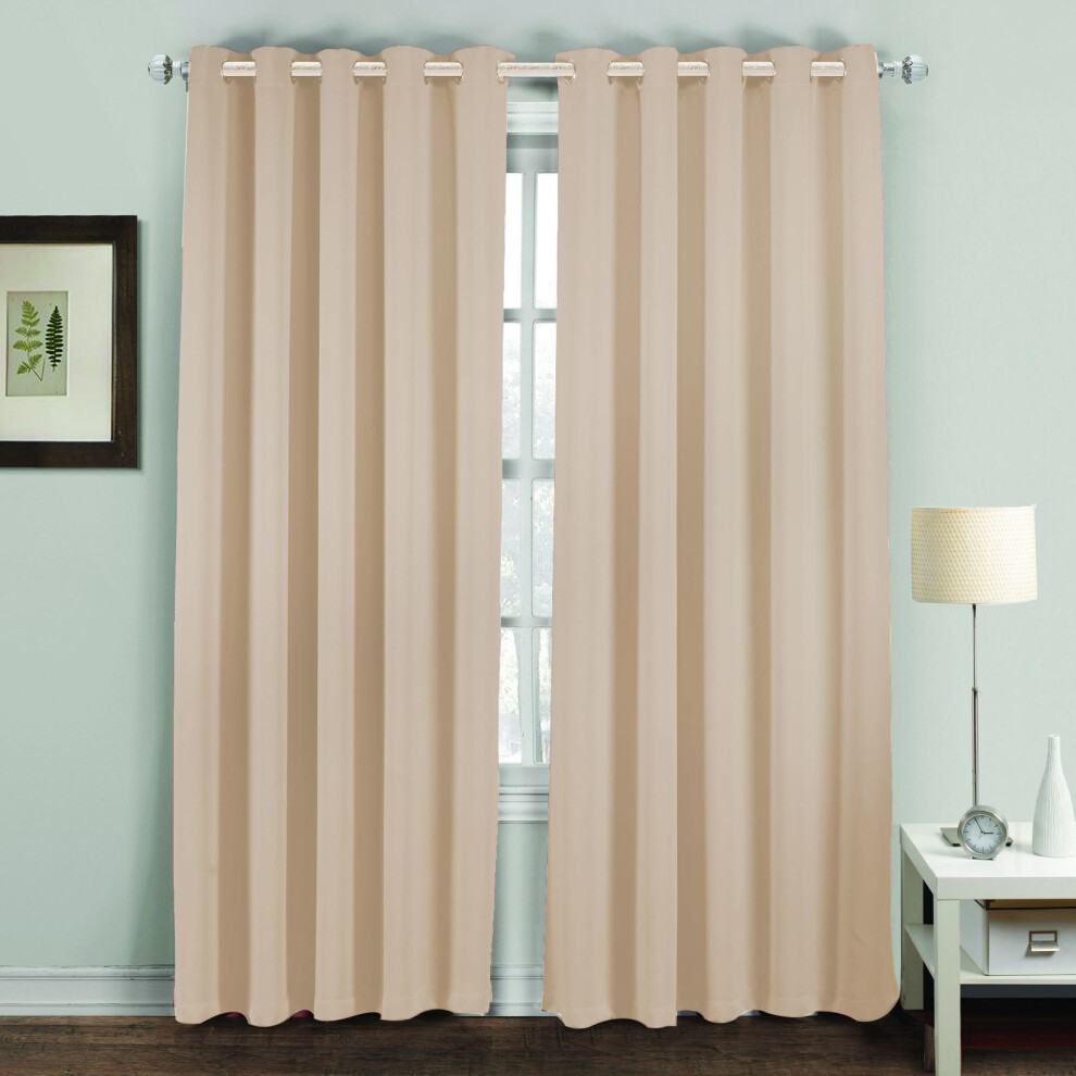 (Cream, 46" x 72" (117cm x 183cm)) Thermal Blackout Curtains Pair Ring Top Eyelet Ready Made Super Soft