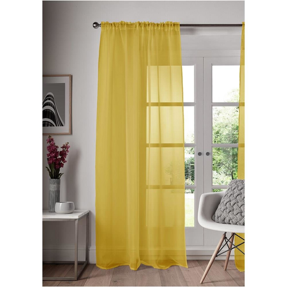 (Yellow, 148cm x 274cm) Single Panel Slot Top Voile Curtain Pole Rod Pocket Plain Colours Door Window