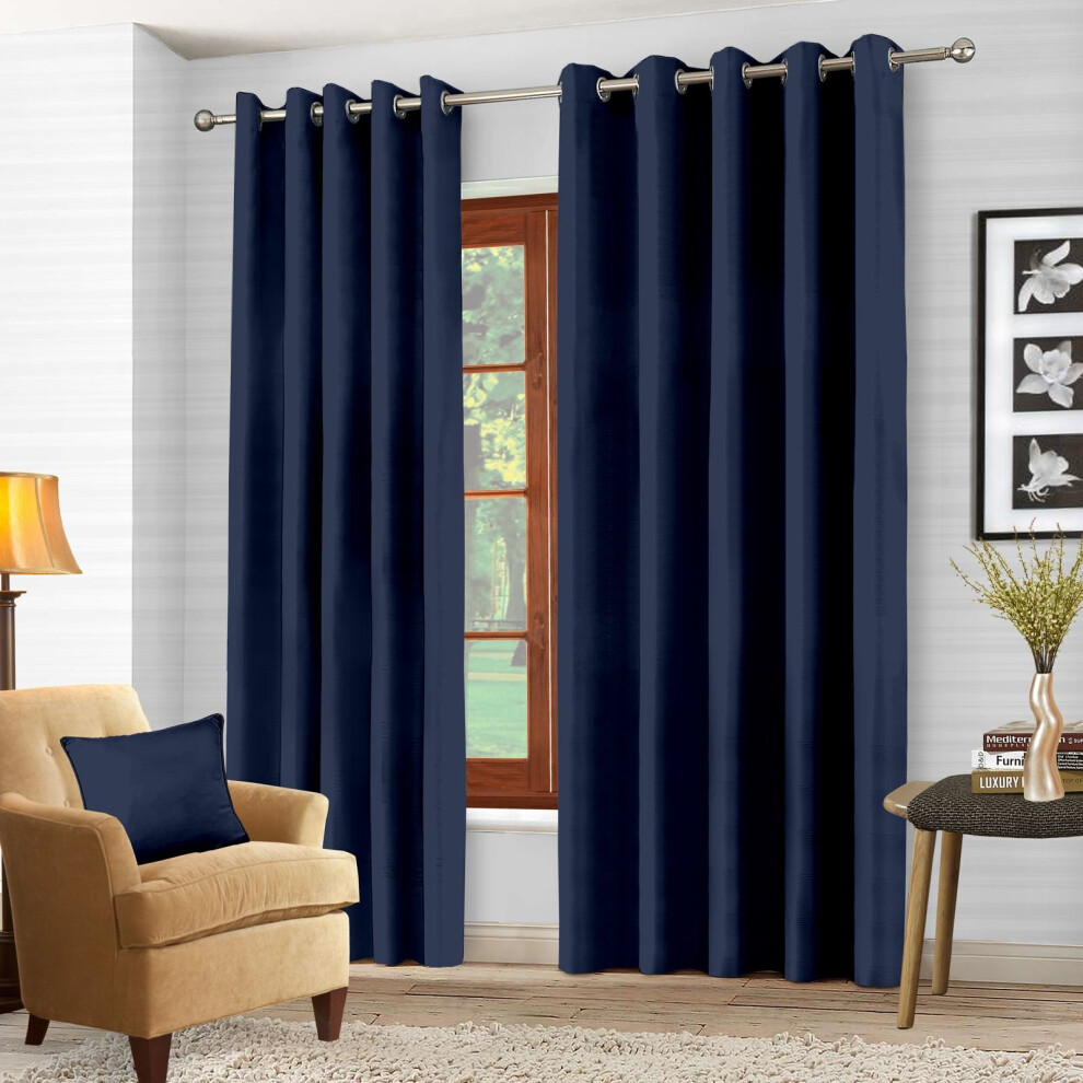 (Navy, 66" x 72" (168cm x 183cm)) Thermal Blackout Curtains Pair Ring Top Eyelet Ready Made Super Soft