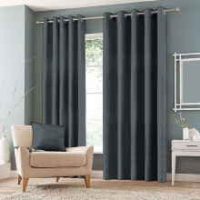 (Charcoal Grey, 66" x 72" (168cm x 183cm)) Thermal Blackout Curtains Pair Ring Top Eyelet Ready Made Super Soft