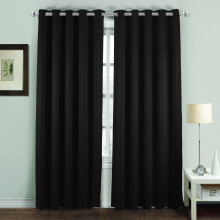 (Black, 66" x 54" (168cm x 137cm)) Thermal Blackout Curtains Pair Ring Top Eyelet Ready Made Super Soft