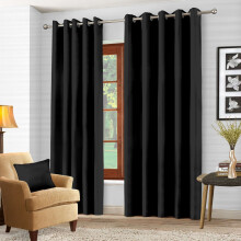 (Black, 66" x 72" (168cm x 183cm)) Thermal Blackout Curtains Pair Ring Top Eyelet Ready Made Super Soft
