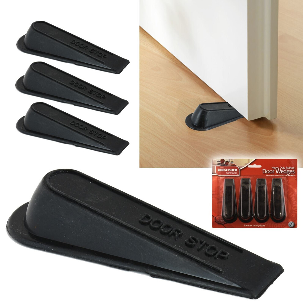 4 Pack Large Rubber Door Stopper Wedge Door Block Jam Catcher Office Home Black